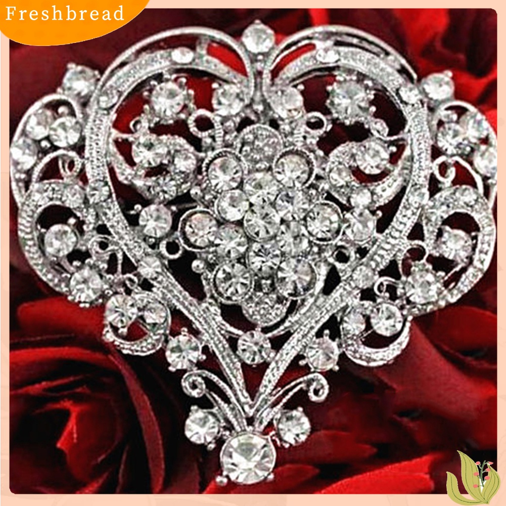 Terlaris Women Fashion Hollow Rhinestone Inlaid Heart Brooch Pin Wedding Party Jewelry