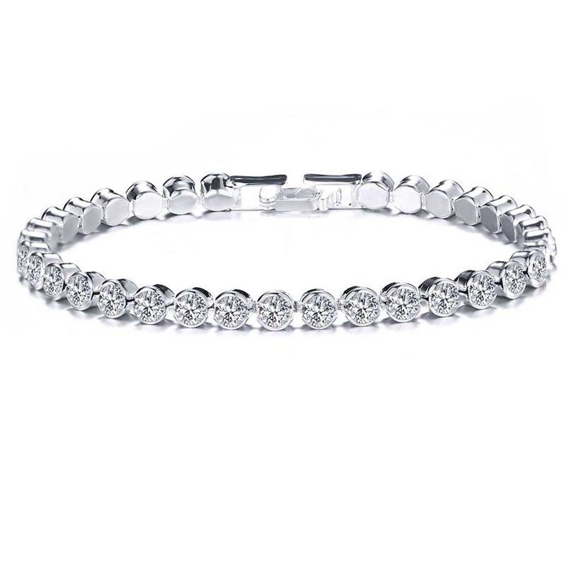 Gelang Rantai Kristal Roman Sederhana Aksen Zirkon Baris Tunggal