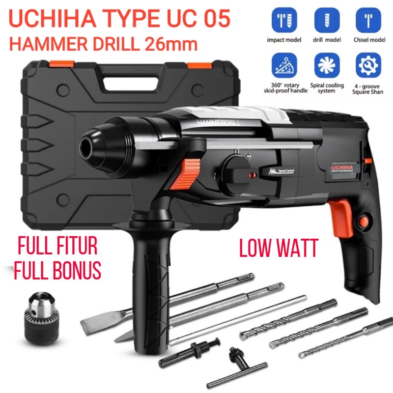 Mesin bor hammer rotary   drill 26mm bor beton besi kayu merk UCHIHA Type UC-05 full fitur