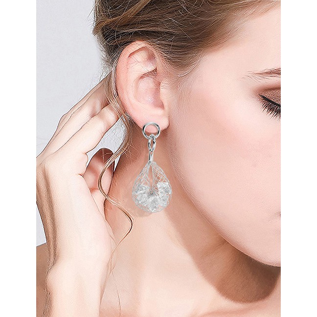 LRC Anting Tusuk Fashion Silver Asymmetrical Hollow Mesh With Diamond Stud Earrings F29773