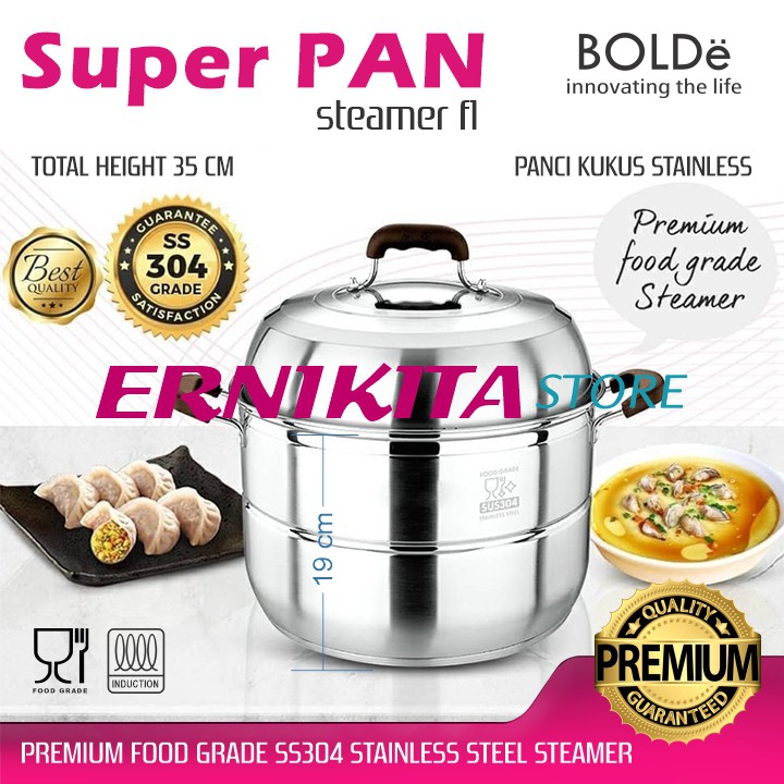 BOLDe SUPER PAN STEAMER F1 - Panci Kukus Stainless Premium Food Grade 2 Susun 30 cm Bisa Kompor Induksi