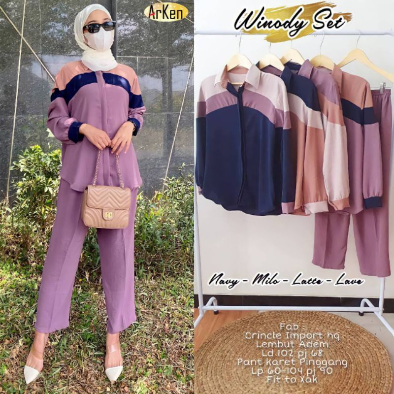 WINODY SET #SETCEL CRINCLE || BAHAN LEMBUT || PANT FULL KARET BAG.PINGGANG