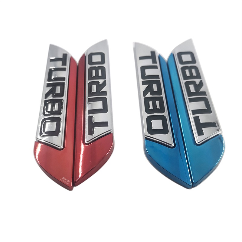 2pcs Stiker Emblem / Badge Logo TURBO Universal Bahan Metal Untuk Dekorasi Fender Body Mobil