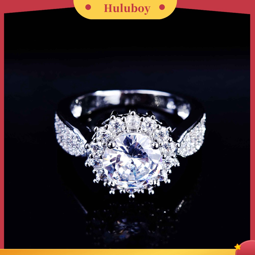 Hu Hu Hu Hu Hu Alat Bantu Pasang Kacamata♡ Cincin Wanita Bahan Tembaga Hias Kristal Gaya Trendy Berkilau Untuk Pertunanganpernikahan