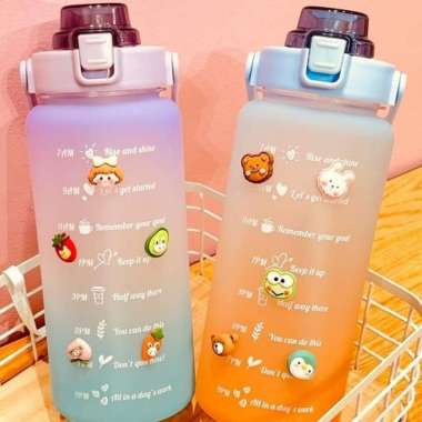 Botol Minum Lucu 2 Liter 2000ML Korea VIRAL Botol Tumbler Motivasi Warna Pelangi