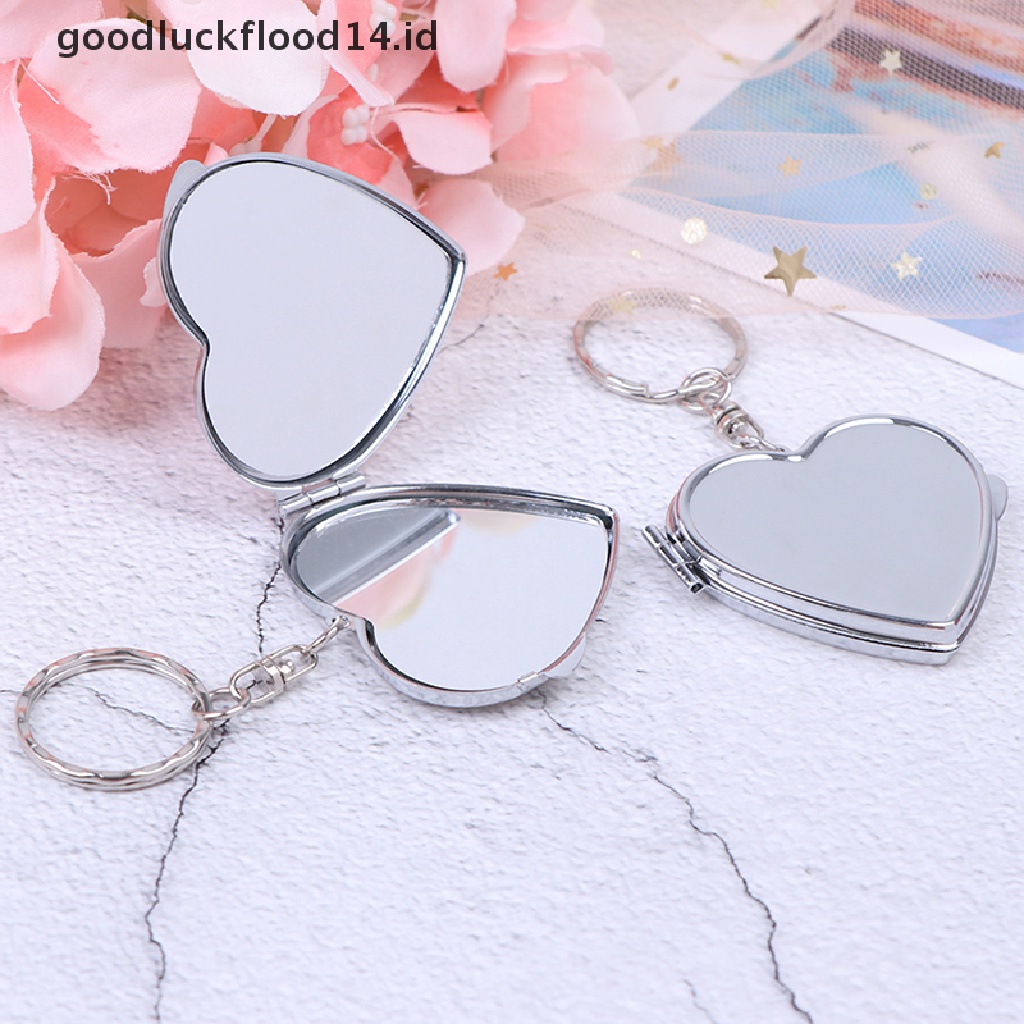 [OOID] New Metal Folding Mirror Key Ring Keychain Portable Compact Cosmetic ID