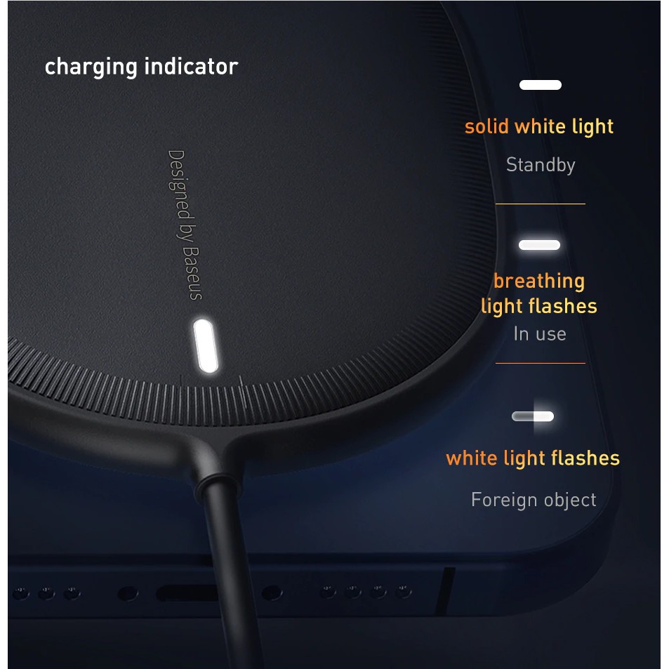 Baseus Magnetic 15W Wireless Charger untuk iPhone 12 /13 Series Light Magnetic