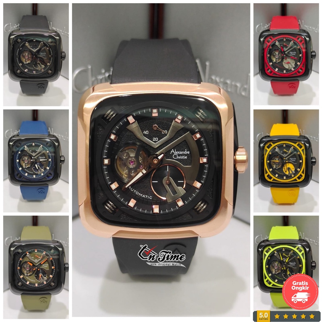 Alexandre Christie AC 6577 MA Jam Tangan Pria Automatic Open Heart Ori