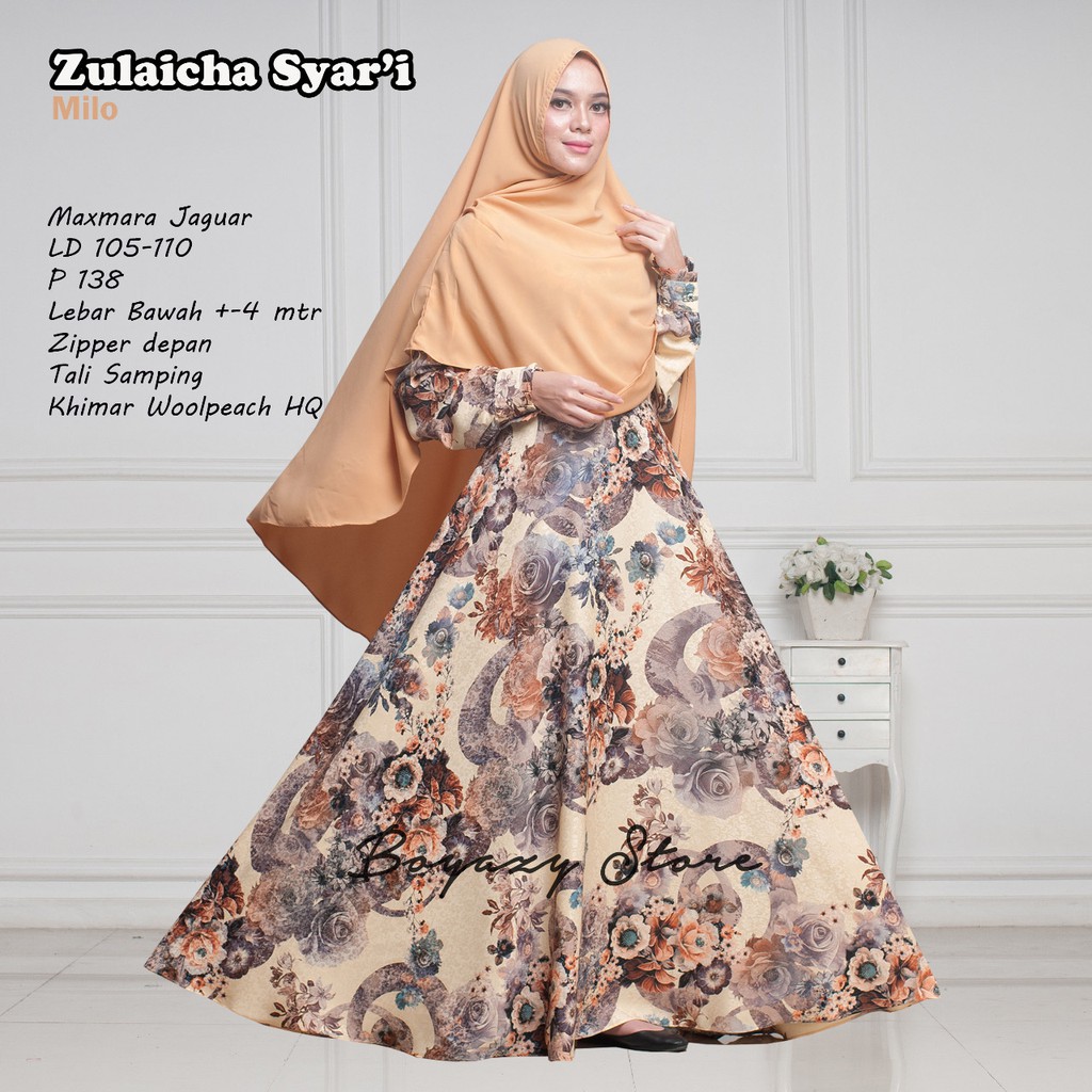 GAMIS ZULAICHA SYARI JUMBO MAXMARA JAGUAR PREMIUM LEBAR BAWAH 4METER BUSUI KHIMAR