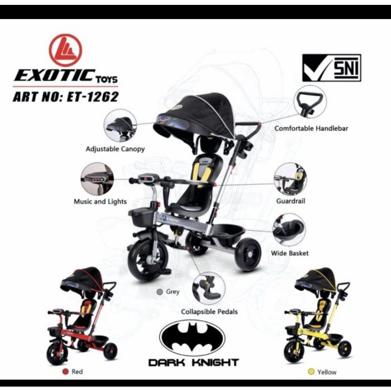 Sepeda Anak Roda Tiga R3 Exotic Et 1262 Et-1262 Batman Hotshot Musik