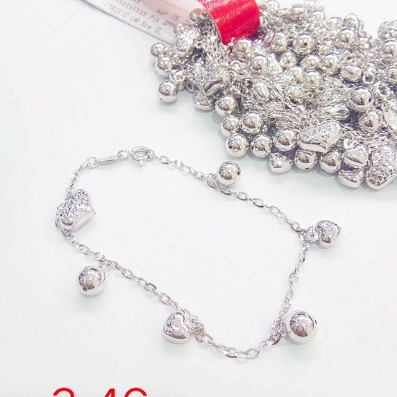 Gelang kaki tangan anak dan dewasa emas asli kadar 750 75% 17k 700 70% 16k rantai polo paperclip charm bola love 3 4