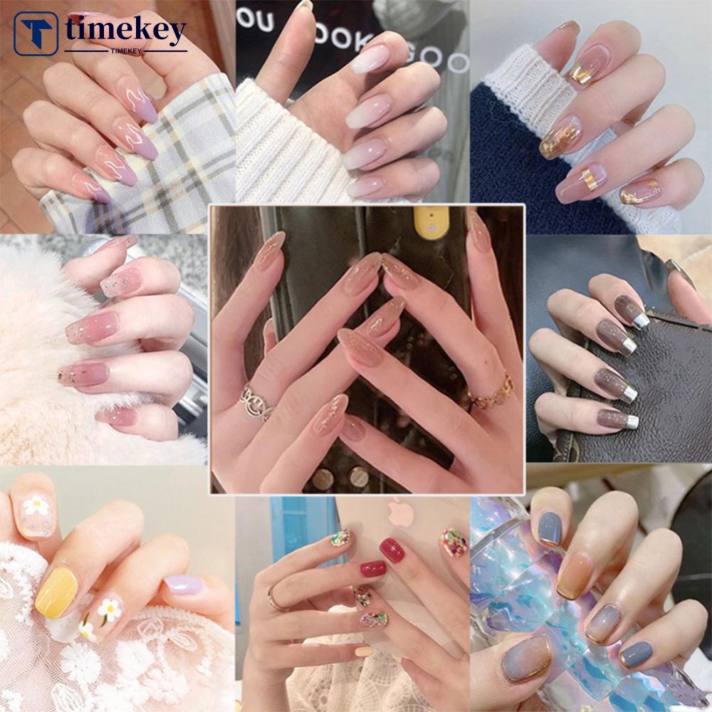 Timekey 24pcs / Set Kuku Palsu Full Cover Motif Bunga Aster Matte Dengan Lem Untuk Nail Art A7K4