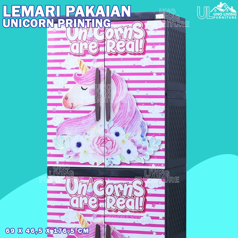 JUMBO! Lemari Pakaian Plastik Jumbo Lemari 4 Susun Lemari Anak Printing Lemari Pakain Karakter Anak Alta Unicorn