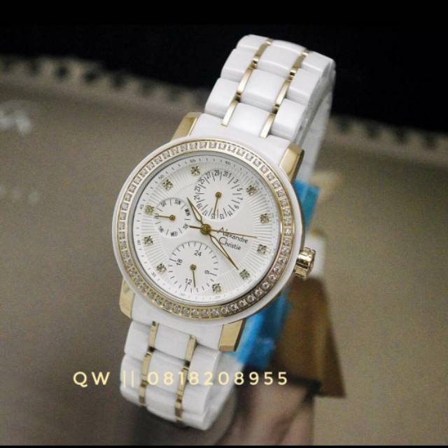 Jam Tangan Wanita Alexandre Christie AC 2360 ceramics White Gold