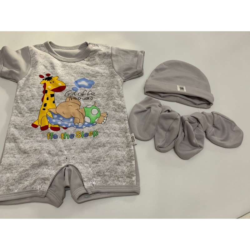 BAJU SET + TOPI +  SARUNG TANGAN + KAOS KAKI JERAPAH GAJAH BAYI LAKI LAKI