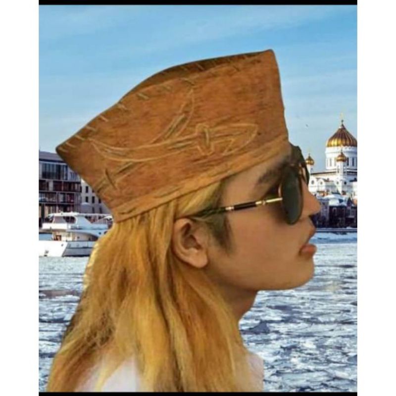 PECI SONGKOK KOPEAH KOPIAH KOPEYAH HABIB BAHAR KULIT KAYU HONAI MOTIF PEDAGANG