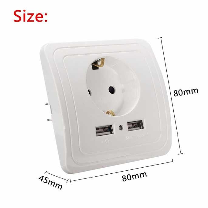 Stop Kontak Dinding Colokan Listrik EU Plug Dengan 2 USB Port 5V 2A