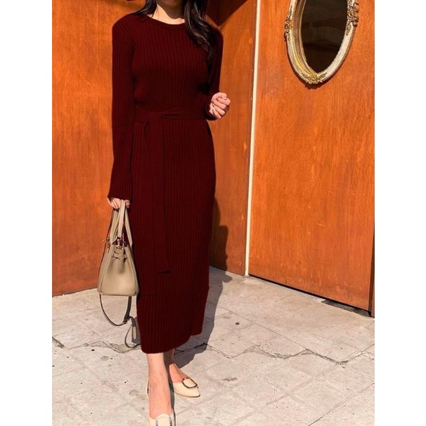 MDLV ~ Dress Palmer Rajut Dress Panjang Rajut Knit Long Dress Fashion Wanita