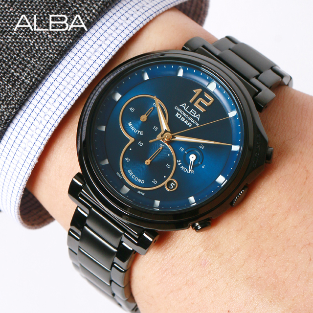 [ PROMO ] Jam Tangan Alba Pria  Analog AT3E21X1 Limited Edition Black Blue Stainless Steel Original