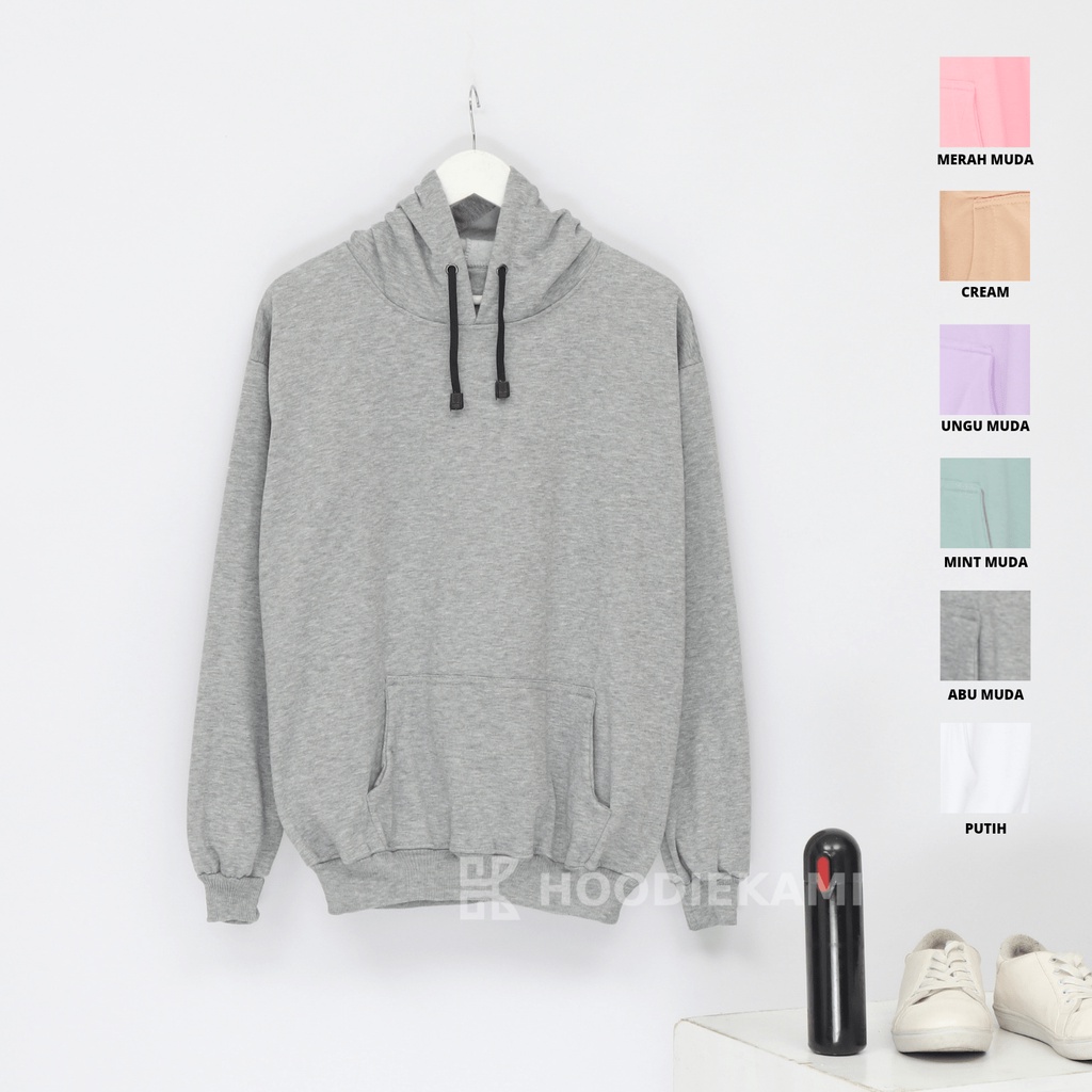 (BISA COD) PROMO HOODIE POLOS PRIA WANITA JUMPER FLEECE TERMURAH M-L-XL-ABU MUDA