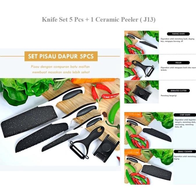 

PROMO KNIFE SET Pisau Dapur Isi 5 Pcs / Pisau Set + 1 Ceramic Peeler ( J13 ) MURAH