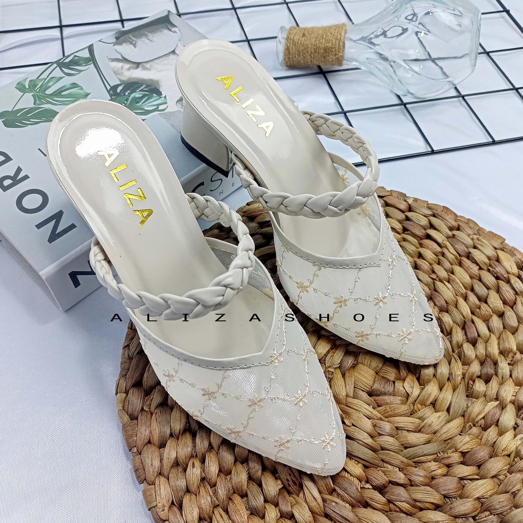 ALIZA SANDAL HEELS WANITA CHUNKY 5 CM JALA RAJUT TERBARU-6