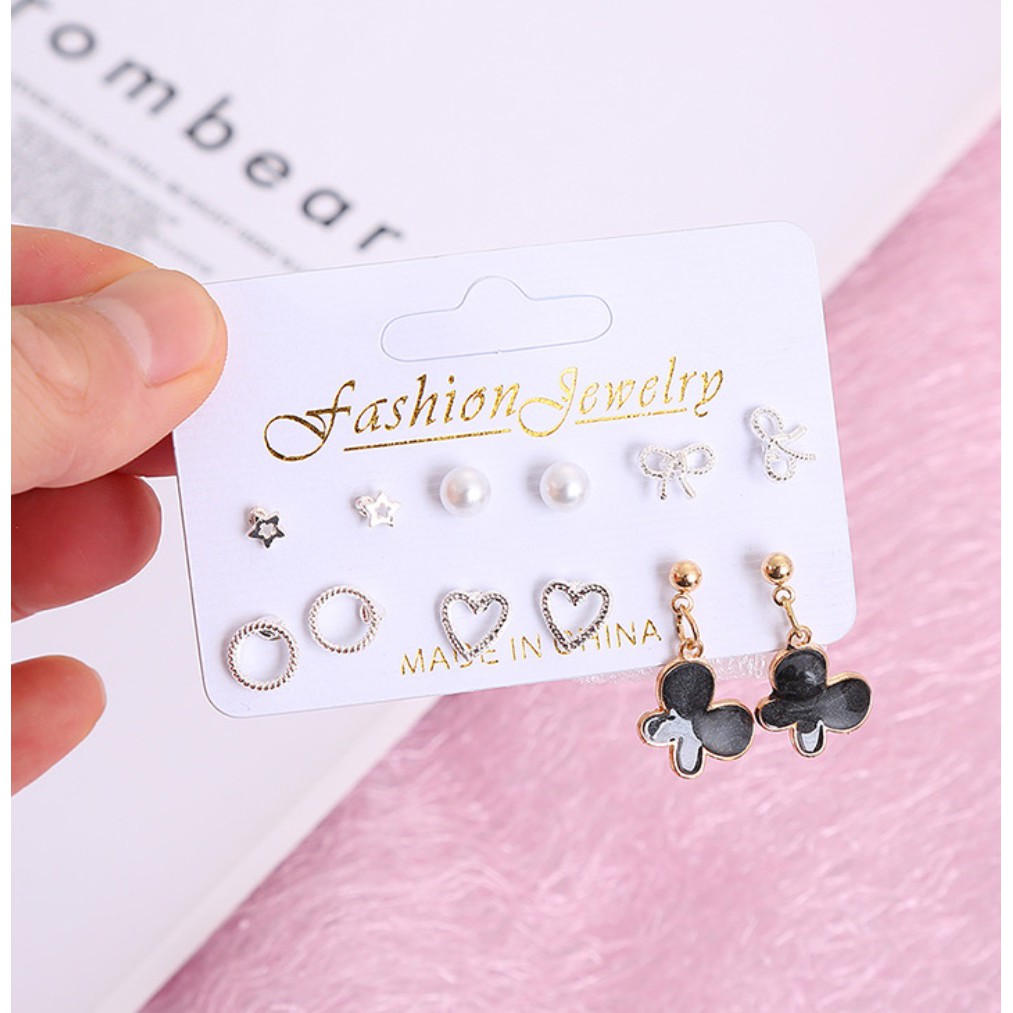 6 Pasang Anting Set KUPU Tindik Tusuk untuk 1 Minggu Korea Fashion Earrings Wanita Stud Korean style