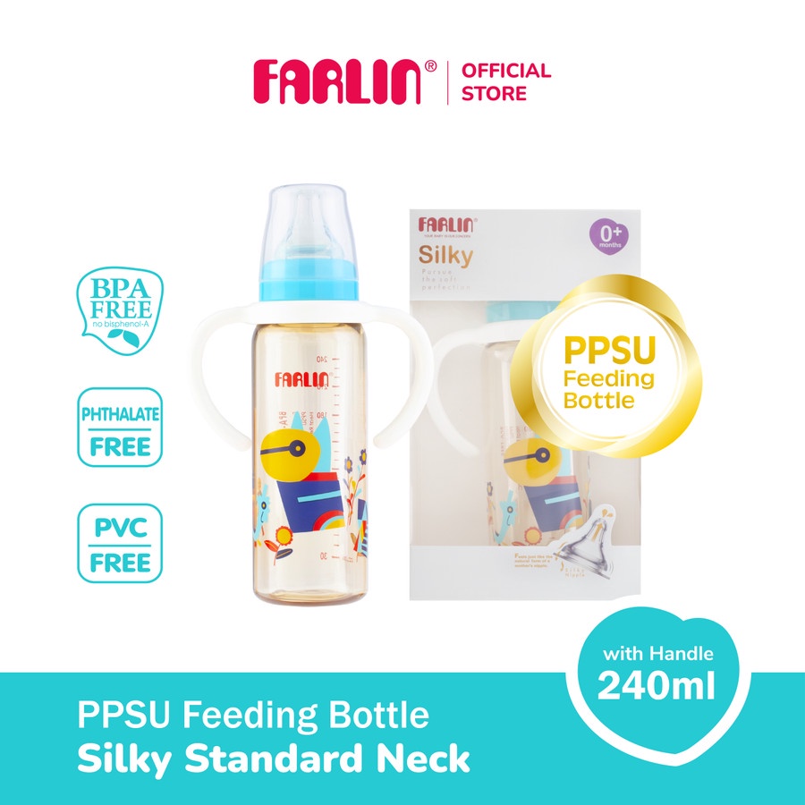 Farlin Silky PPSU Standard Neck Bottle w/ Handle 240ml