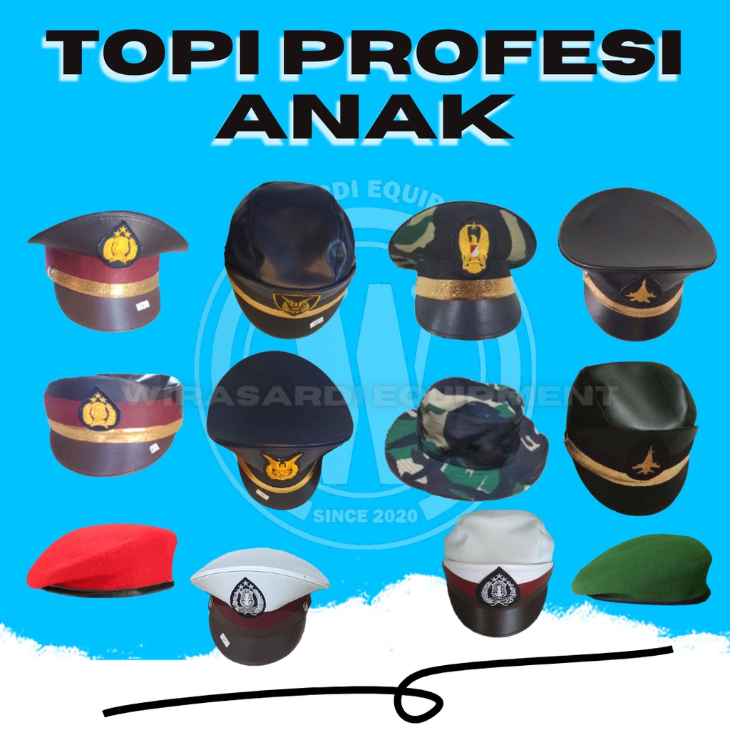 topi profesi anak topi POLISI/TNI/PILOT/DLL anak Laki/Perempuan terlaris termurah