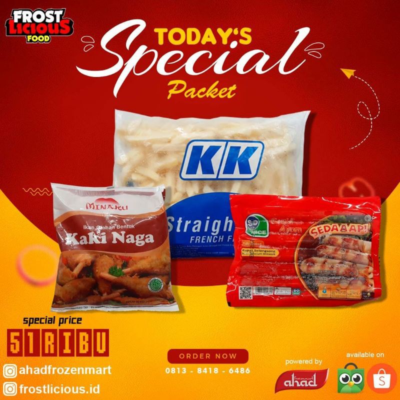 

Paket Hemat Spesial Frozen Food Kentang Sosis Kaki Naga