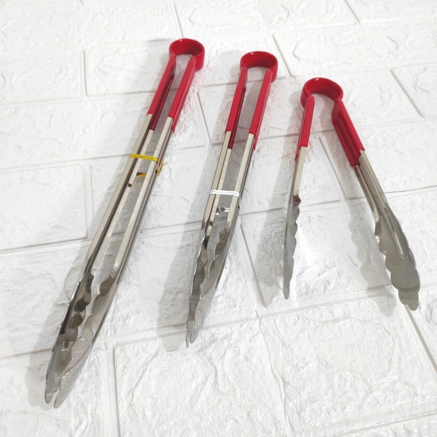 Capitan Makanan Stainless Steel Super Tebal Merah Tongs 9&quot; 12&quot; 14&quot; SML