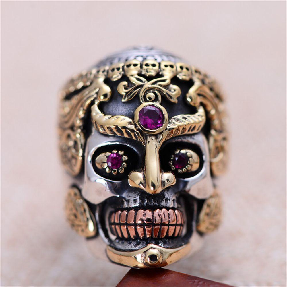 TOP Cincin Tengkorak Zircon Warrior Biker Stainless Steel