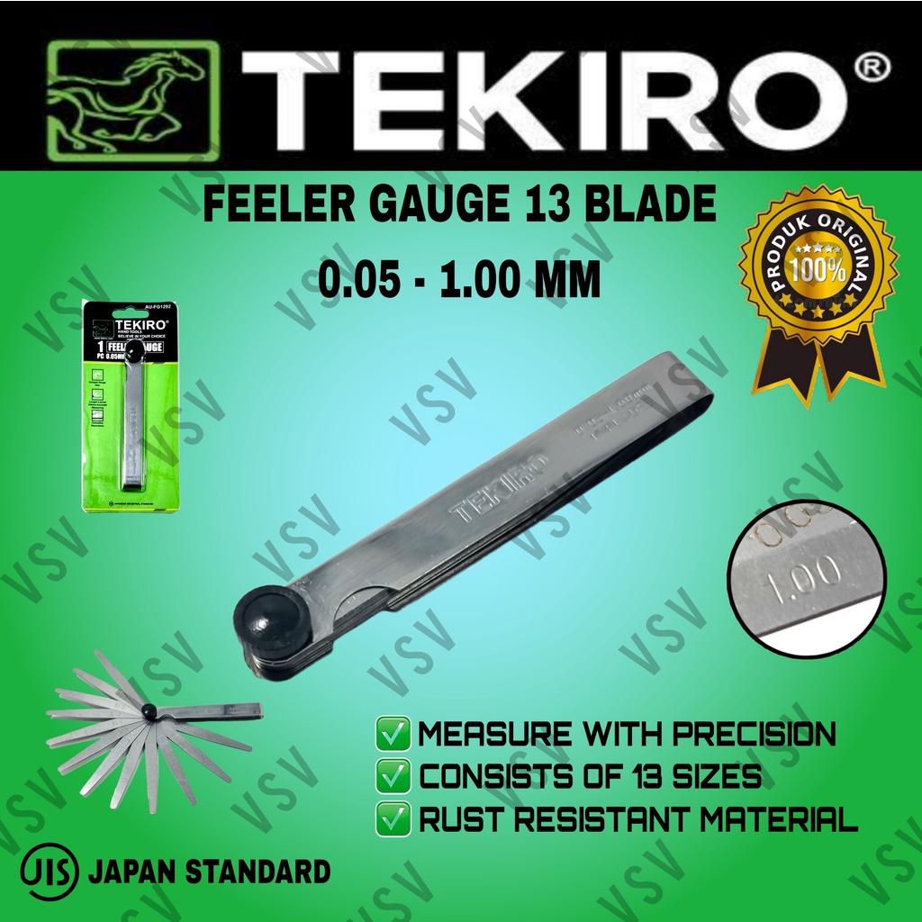 Tekiro Feeler Gauge 0.05-1.00mm fuler Gage Alat ukur Celah fuller 13 Balde