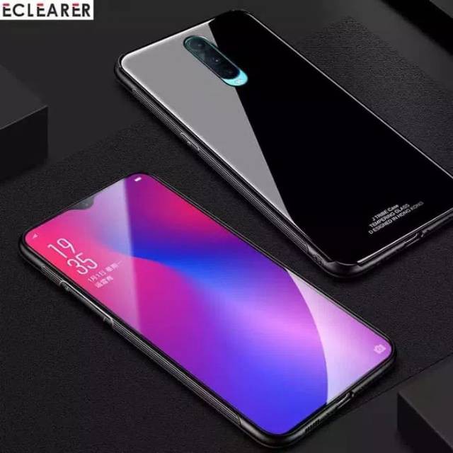 Oppo R17 Pro Case Luxury Tempered Glass Hard Back Soft TPU Shockproof Cover Casing