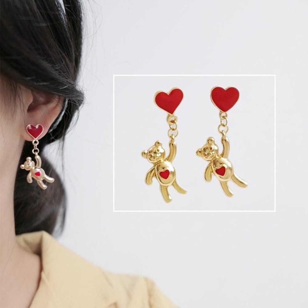 Hu Hu Hu Hu Hu Alat Bantu Pasang Kacamata♡ Anting Tusuk Gantung Asimetris Desain Hati / Beruang / Balon Udara Untuk Wanita