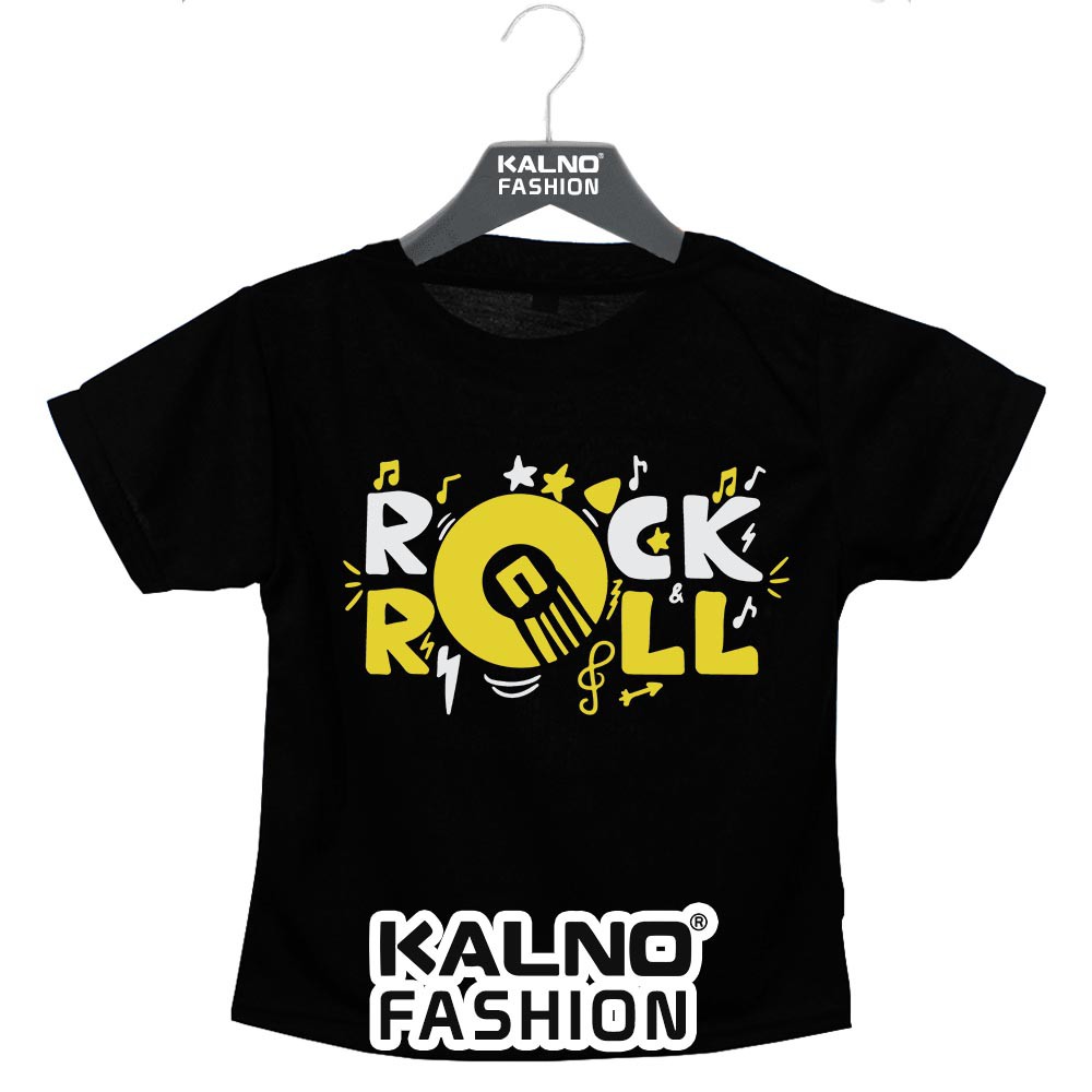 Baju Print tema musik ROCK N ROLL 383 warna hitam Laki-laki / Perempuan Umur 1-7th