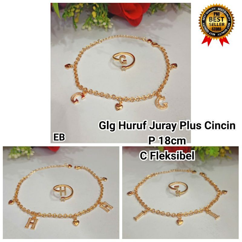 gelang tangan wanita xuping Gelang Jurai Huruf free cincin huruf A-Z Lapis emas