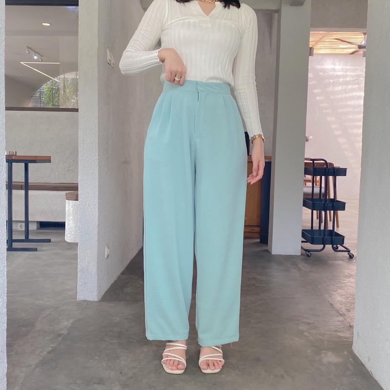 CELANA KULOT HIGHWAIST BAHAN CRINKEL SUPER JATOH FLOWY FULL KARET DIBELAKANG
