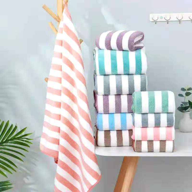 PROMO!! Handuk MICRO FIBER Uk 70 x 140 - Handuk Mandi Pria dan Wanita Dewasa Bulu Tebal Super Serap - Handuk Motif Salur Multiwarna