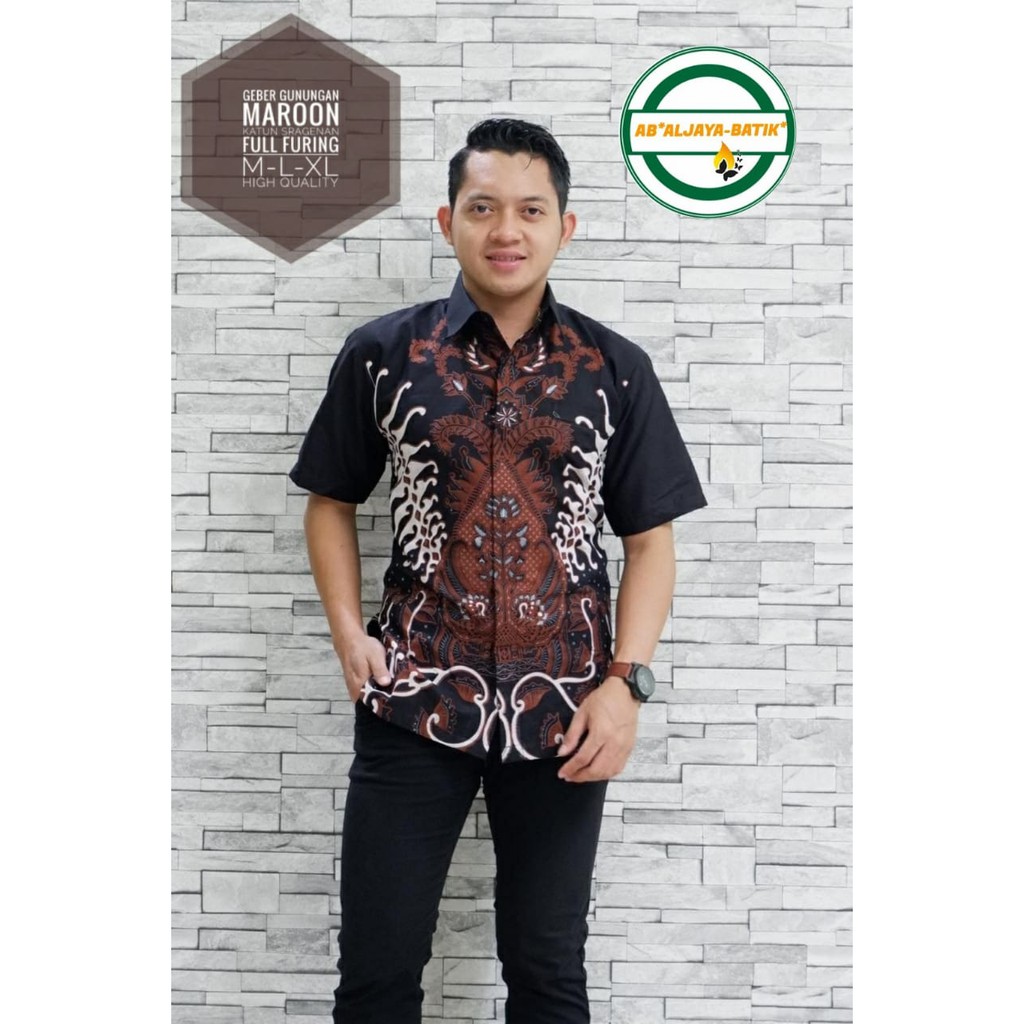 GEBER GUNUNGAN Kemeja Batik Pria Lengan Pendek Katun Halus FULL FURING Batik Aljaya