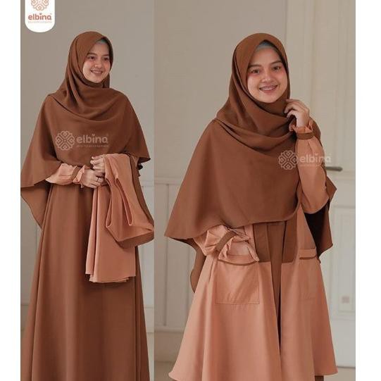 dS4CodeFashion Muslim Elbina Set Gamis + Outer + Hijab | Bisa COD | | Size S M L XL | Bahan Moscrepe