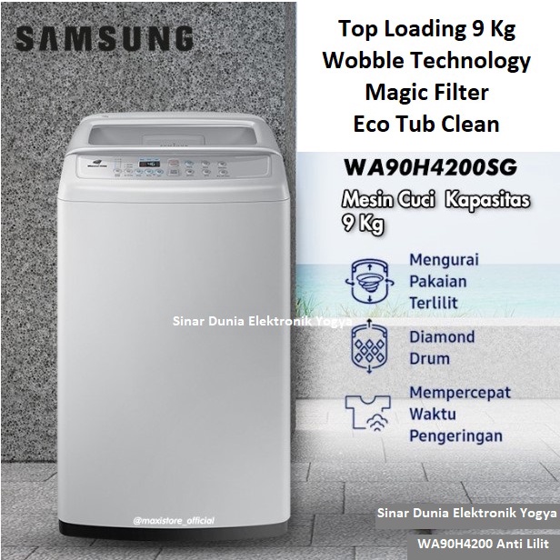 Samsung Mesin Cuci 1 Tabung 9Kg Anti Lilit WA90H4200 Top Load 90H4200