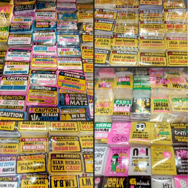  Stiker  isi 100 pcs warning  tulisan kata  lucu unik sticker 