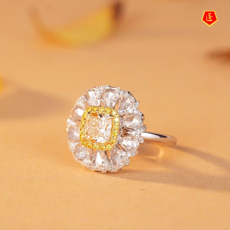 [Ready Stock]Elegant Luxury Full Diamond Yellow Diamond Ring