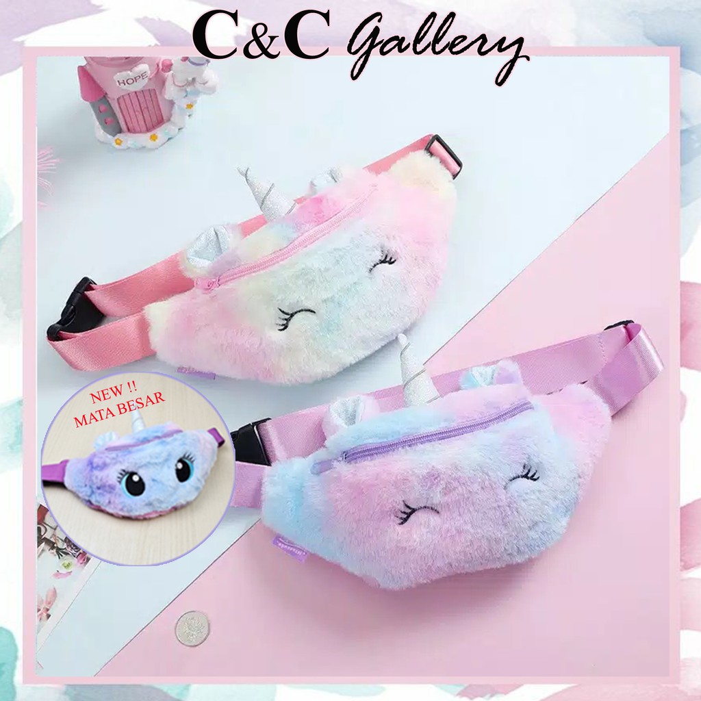  TAS  SELEMPANG  ANAK  UNICORN  BULU SLING BAG ANAK  TAS  