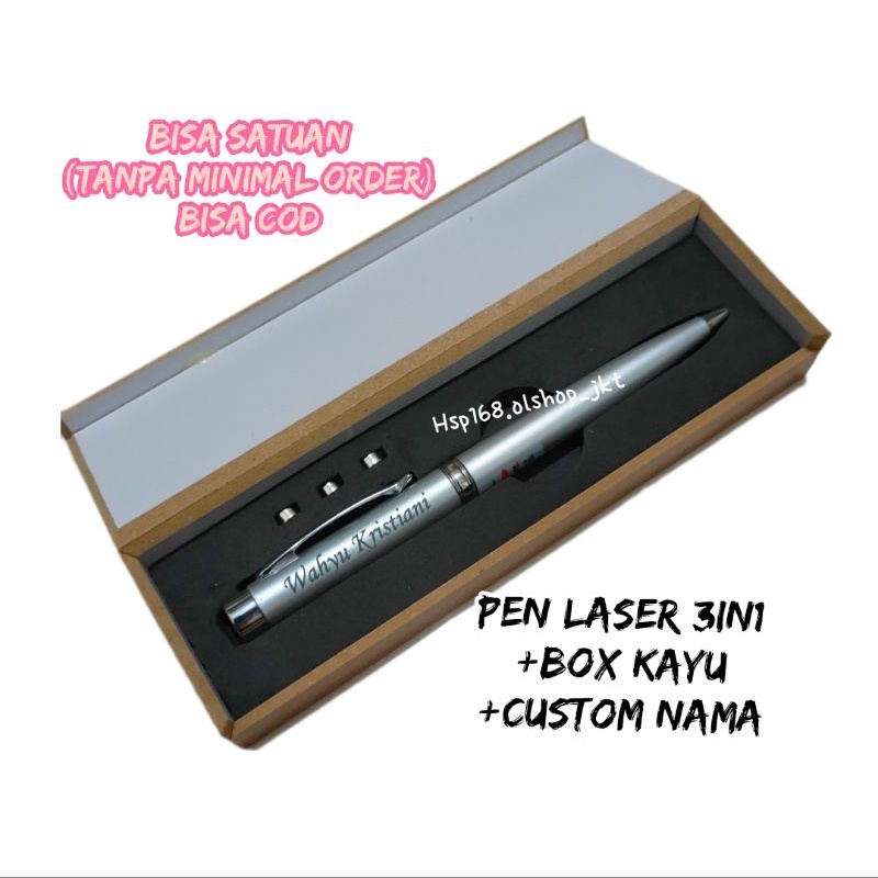 

PEN LASER 3IN1 BOX KAYU | PULPEN KERJA 3IN1 LASER POINT, SENTER, PEN | FREE NAMA