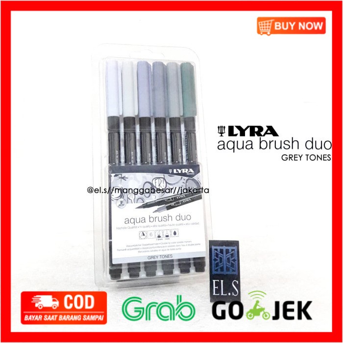 

(BISA COD) Lyra Aqua Brush Duo Gray Tone Set 6 ( Brush Pen )