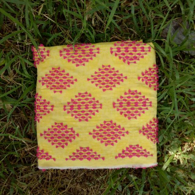 Kain tenun songket Baron bulu warna kuning mix merah