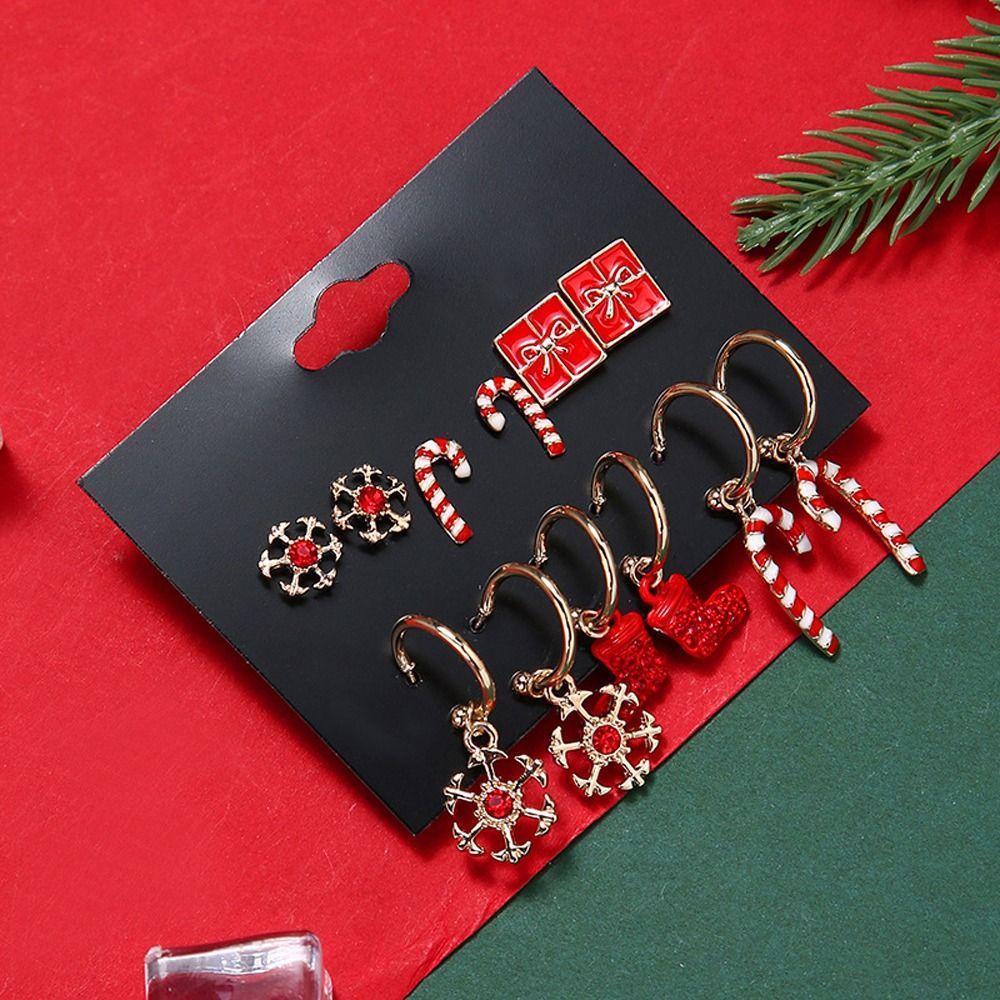 Mxbeauty Set Anting Natal Warna-Warni Berlian Imitasi ELK Perempuan Snowman Ear Stud Bell Perhiasan Fashion