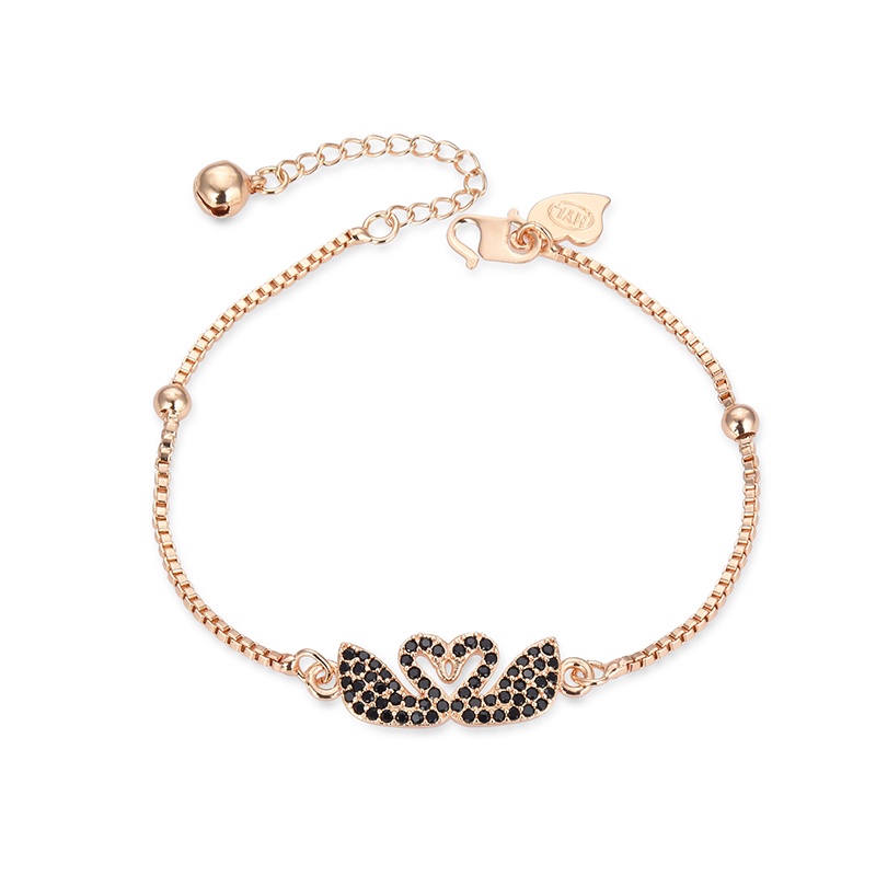 COD Gelang titanium lapis emas bola kristal berlian xuping Perhiasan perak 07b-73b-Hitam